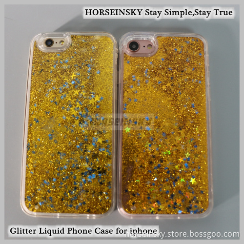 Hard PC and Soft TPU Bling Cover Shell Bling Phone Case for iPhone Shining Star Liquid Case